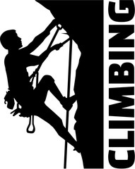 Wall Mural - Extreme climbing man with word