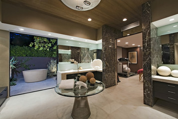 Wall Mural - Glass topped table in modern bathroom