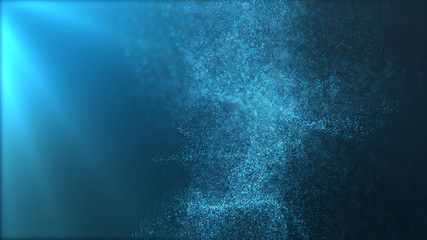 Poster - Digital particles floating wave form in the abyss abstract cyber technology de-focus background