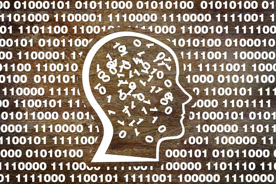Human head into binary code. Concept of programming