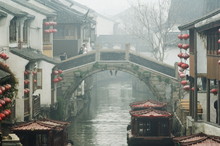 Traditional Old Riverside Houses In Shantang Water Town, Suzhou, Jiangsu Province, China