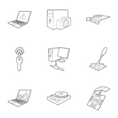 Sticker - Treatment computer icons set. Outline illustration of 9 treatment computer vector icons for web