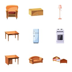 Wall Mural - Type of furniture icons set. Cartoon illustration of 9 type of furniture vector icons for web