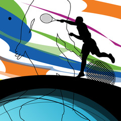 Tennis players active sport silhouettes vector abstract backgrou