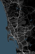 Black and white map of San Diego city. California Roads