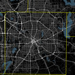 Black and white map of Dallas city. Texas Roads
