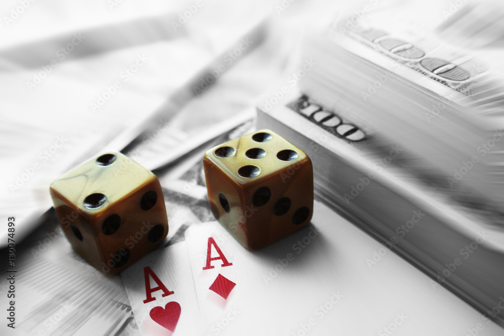 Poker Zoom Burst Black & White Background With Dice & Aces Colored High