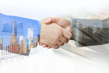 Aufkleber - Closeup of handshake on financial district concept background 