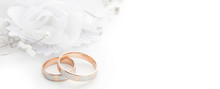 Wedding Rings On Wedding Card On A White Background, Border Design Panoramic Banner