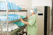 Transporting sterile clothing in a hospital