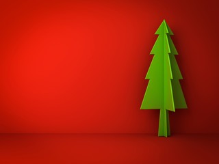 Aufkleber - Christmas tree on red background for christmas decoration with shadow 3D rendering