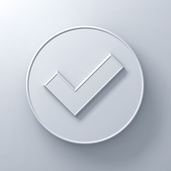 Fototapete - White check mark or tick abstract on round signboard over white wall background with shadow 3D rendering
