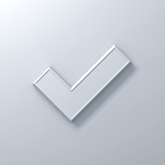 Fototapete - White check mark or tick abstract on white wall background with shadow 3D rendering