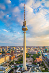 Fototapete - Berlin TV tower at sunset, Germany