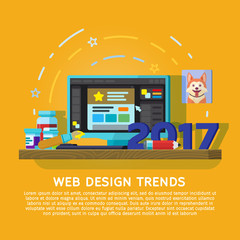 Wall Mural - flat designed banner for ui design and web design. trends in graphic design in 2017. workspace desig