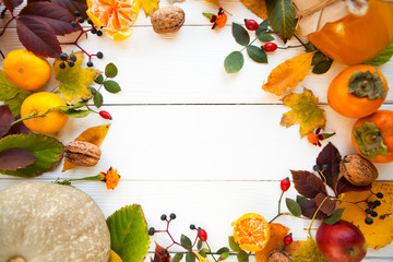 Frame from vivid colorful autumn leaves, natural seasonal backgr