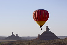 Hot Air Balloon And Rock Formations At Dawn, Valley Of The Gods, Utah