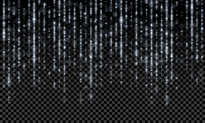 Poster - Silver sparkling particles threads, gold glitter tinsel blur drops