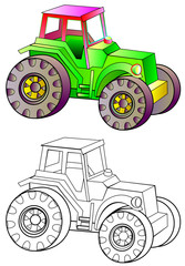 Wall Mural - Colorful and black and white pattern of tractor, vector cartoon image.