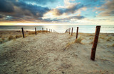 Fototapeta Morze - sand path to North sea beach at sunset
