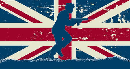 Wall Mural - Original soldier illustration and British grunge flag