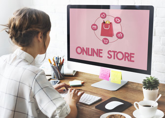 Wall Mural - shopping online buy sale shopahoslics concept