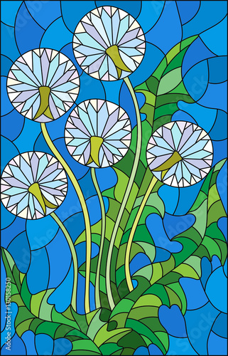 ilustracja-w-witrazu-stylu-kwiacie-blowball-na-blekitnym-tle