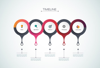 Vector infographics timeline design template with 3D paper label, integrated circles background. For content, business, infographic, diagram, digital network, flowchart, process diagram, time line