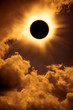 Natural phenomenon. Solar eclipse space with cloud on gold sky background.