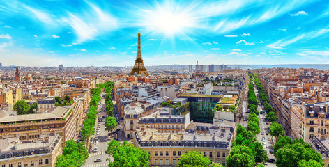 Wall Mural - Beautiful panoramic view of Paris from the roof of the Triumphal