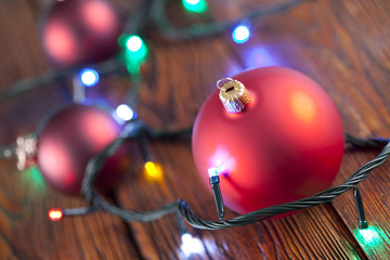 Sticker - Christmas baubles on wooden table