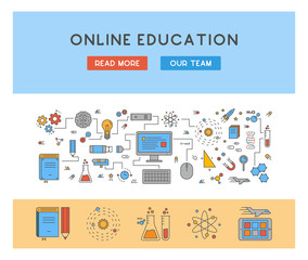 Wall Mural - Line concept and web banner for online education