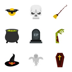 Sticker - Halloween icons set. Flat illustration of 9 halloween vector icons for web
