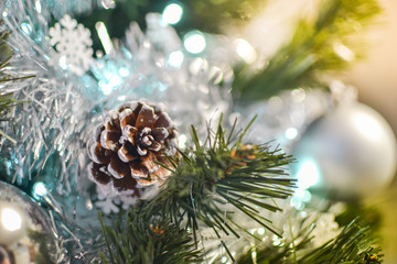  cones and silver balls on the Christmas tree 