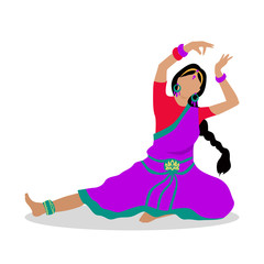 Wall Mural - Woman in Indian National Clothes Dance Vector