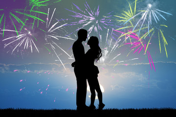 Sticker - people kissing in the fireworks