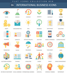 Poster - Vector International business color flat icon set. Elegant style design International business web icon.