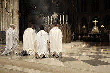 Holy Sacrament Adoration In Notre Dame De Paris Cathedral, Paris, France