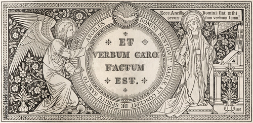 Fotografía BRATISLAVA, SLOVAKIA, NOVEMBER - 21, 2016: The lithography of Holy Trinity in Missale Romanum by unknown artist with the initials F