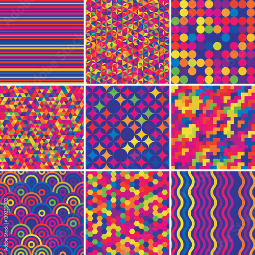 Colorful Collection Of Nine Geometric Backgrounds Vector