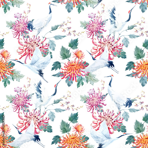 Cotton fabric Aquarell Kran Muster