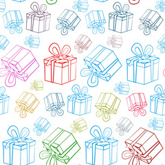 Wall Mural - Seamless Gift Boxes Pattern. Vector Present Box Wrapping Paper Background.