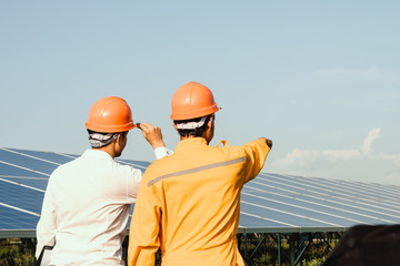 Engineers checking solar panels, Solar Energy ,The concepts of C