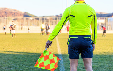 Wall Mural - Football assistant referee in action