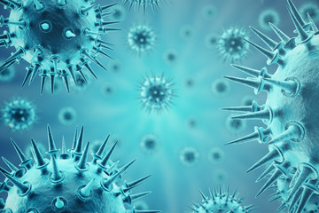 Wall Mural - 3d rendering viruses in infected organism, viral disease epidemic, virus abstract background