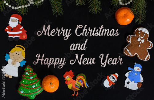 Xmas Composition With Text Merry Christmas And Happy New Year On
