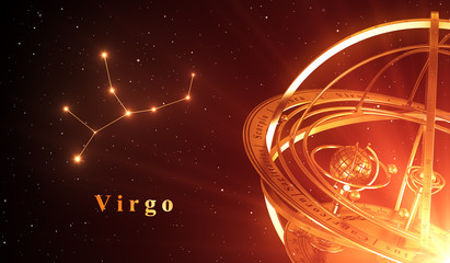 Wall Mural - zodiac constellation virgo and armillary sphere over red background