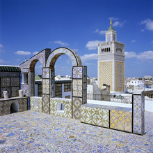 View Over City And Great Mosque From Tiled Roof Top, Tunis, Tunisia