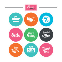 Sale discounts icon. Shopping, deal signs.