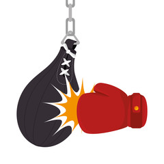 Wall Mural - boxing gloves equipment with punch bag icon vector illustration design